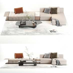 现代沙发茶几组合3D模型下载